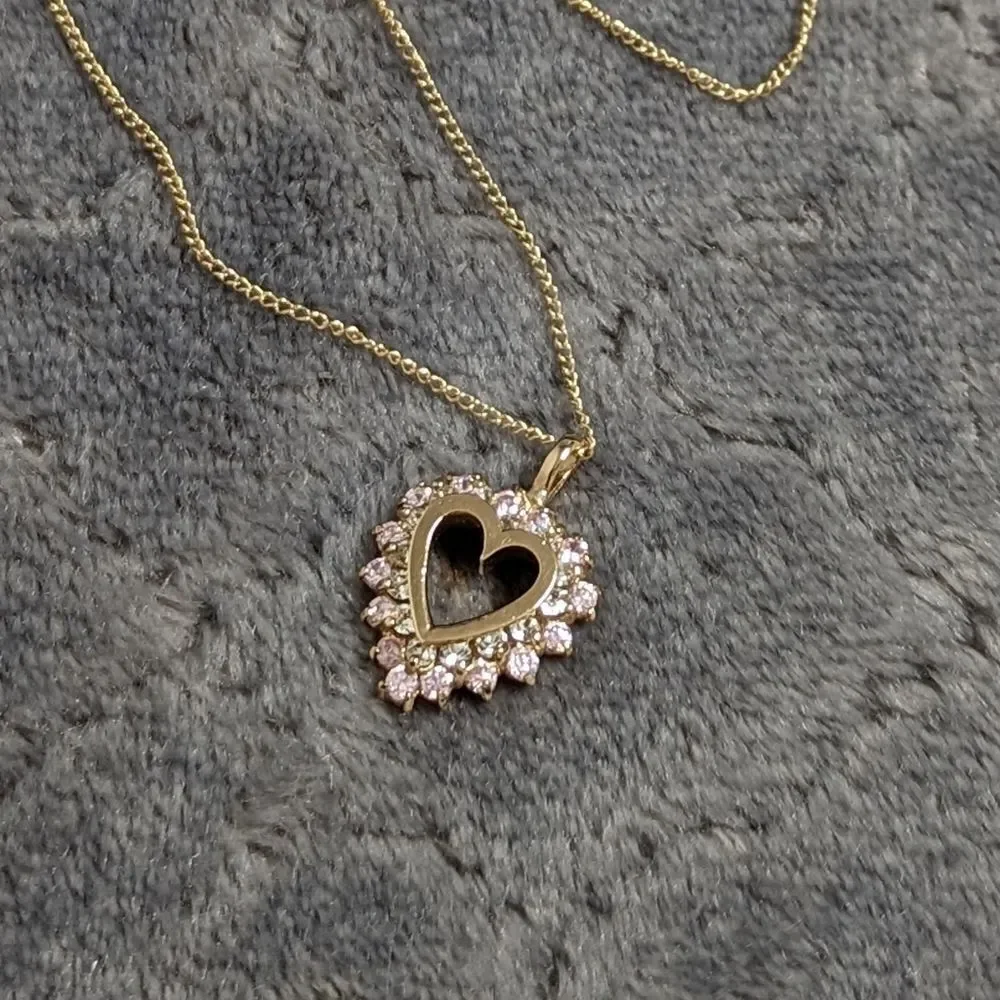 Heart Shaped Pendant w/ Clear & Pale Pink CZ's - Gold over Sterling Silver
